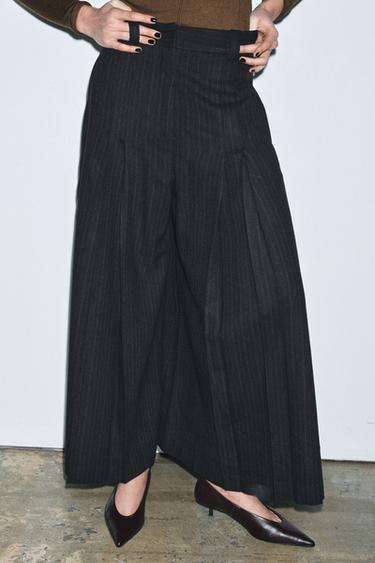 ZW COLLECTION STRIPED WIDE-LEG TROUSERS - Navy blue by Zara - Image 3