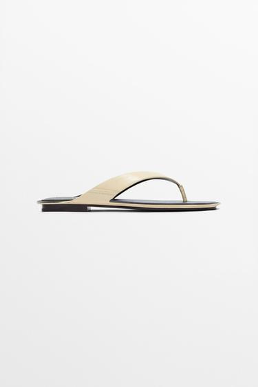 Zara Flat leather sandals - Ecru