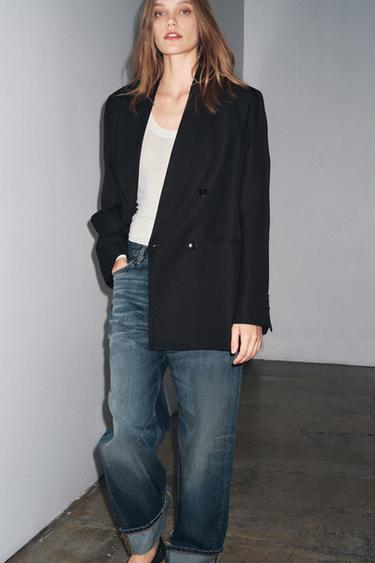 LIMITED EDITION ZW COLLECTION STRIPED WOOL BLEND BLAZER - Black by Zara - Image 0