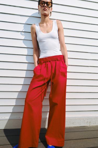 Zara 府綢長褲 ZW COLLECTION - 紅色