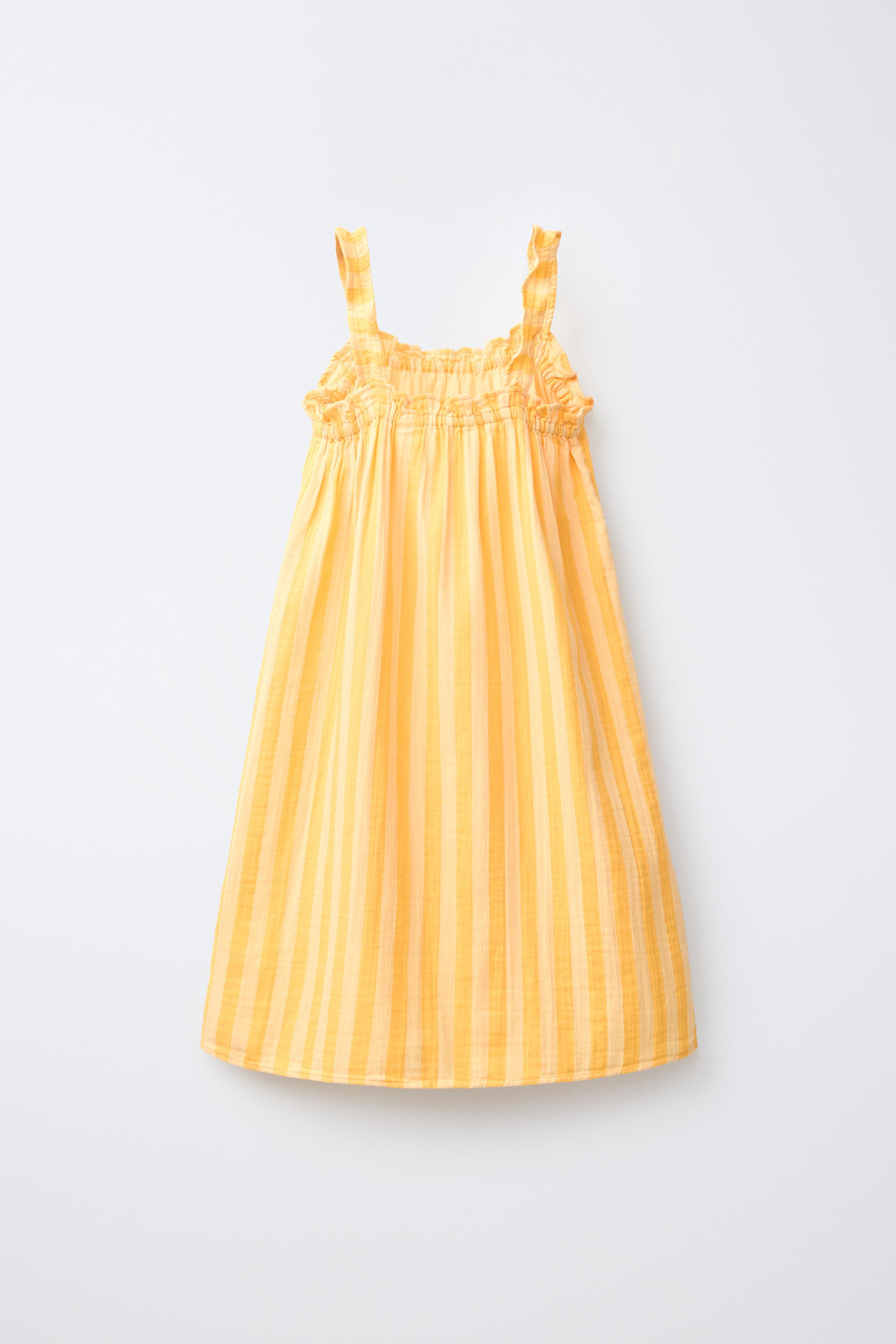 6-14歳/ストライプ柄刺繍フラワーネグリジェ - イエロー | ZARA Japan