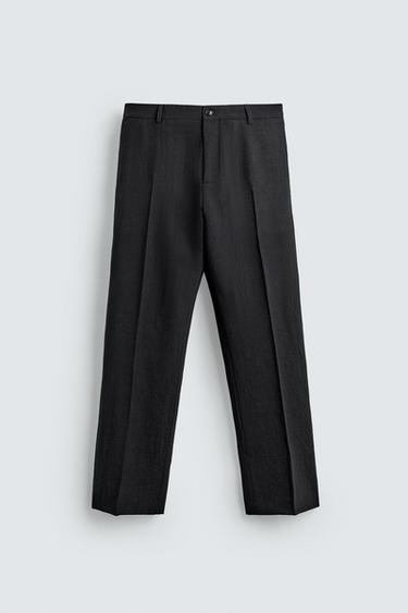 Zara TEXTURED 100% WOOL SUIT PANTS - Black
