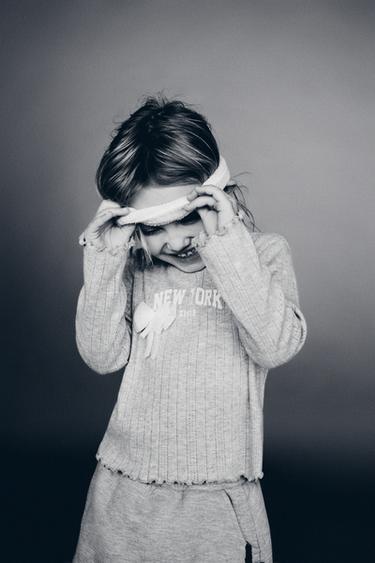 LACE-TRIMMED T-SHIRT WITH BOW - Grey marl by Zara