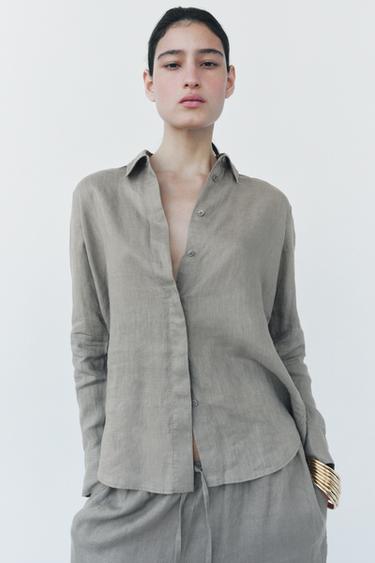 ZW COLLECTION 100% LINEN SHIRT - Light grey by Zara