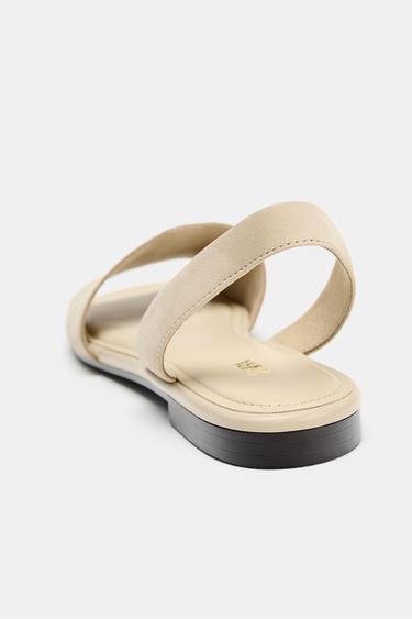 LEATHER STRAP FLAT SANDALS - Sand Brown by Zara - Image 4