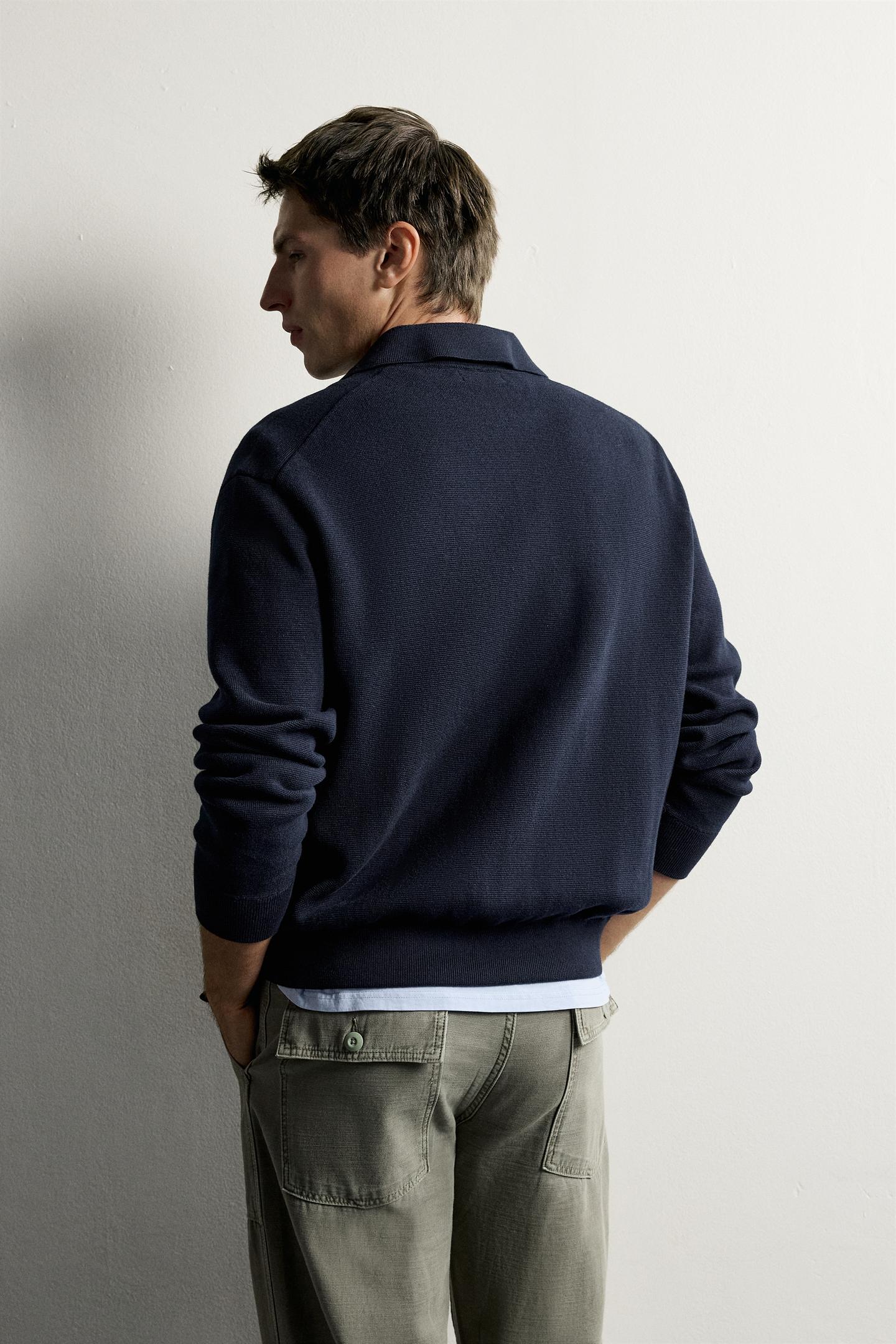 Мужской кардиган Zara Structured Regular Fit, цвет: Тёмно-синий — фото 3