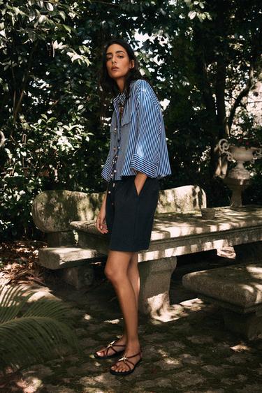 STRIPED LINEN BLEND SHIRT - Blue/White by Zara