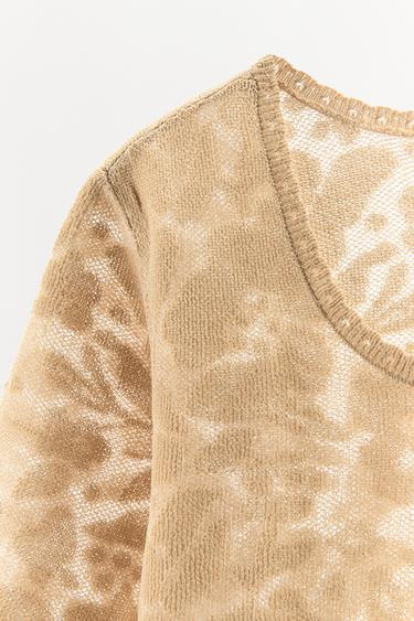 T-SHIRT EN MAILLE JACQUARD - Écru / Beige de Zara - Image 4