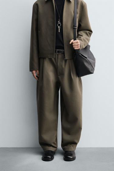BALLOON FIT PLEATED TROUSERS - Khaki by Zara