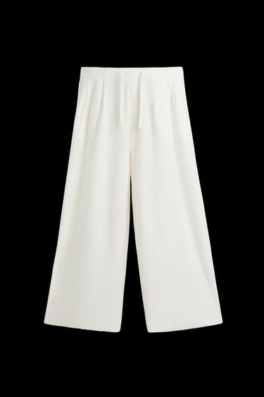 Zara TEXTURED RELAXED FIT PANTS - White - Image 0