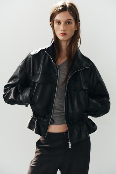 ADJUSTABLE WAIST LEATHER EFFECT JACKET - Black by Zara