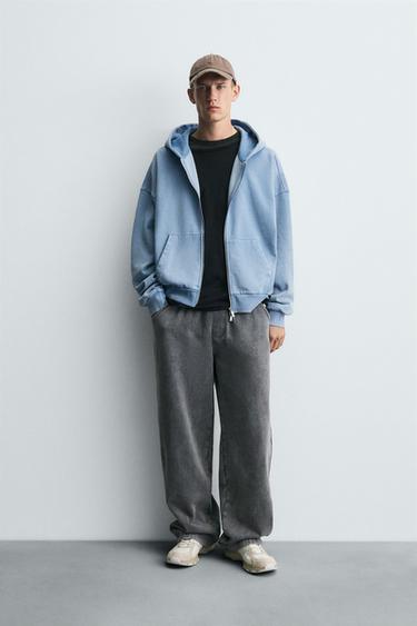WASHED ZIP HOODIE - Light blue by Zara