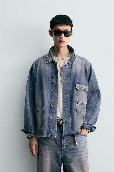 Zara VINTAGE WASH EFFECT DENIM OVERSHIRT - Mid-blue