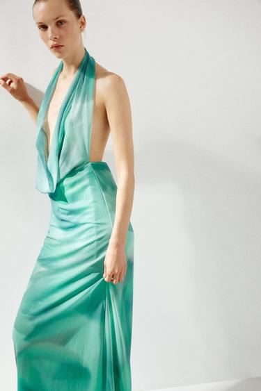 PRINTED TULLE MAXI DRESS - Greens by Zara - Image 1