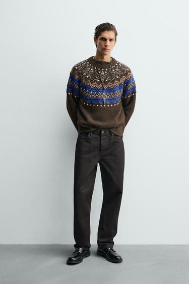 GEOMETRIC JACQUARD JUMPER - Brown by Zara