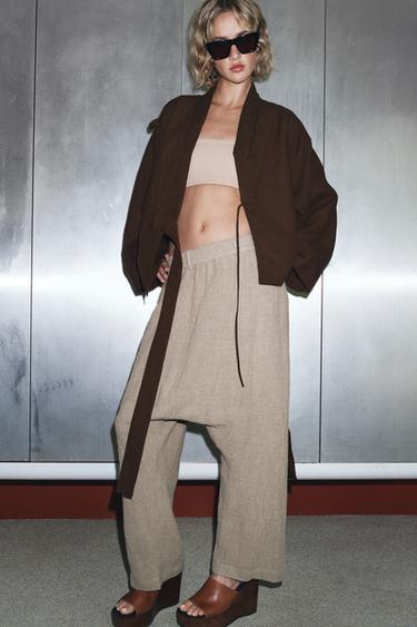 LIMITED EDITION 100% LINEN KIMONO JACKET - Brown by Zara - Image 3