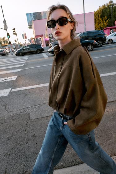 FAUX SUEDE JACKET - Dark brown by Zara - Image 3