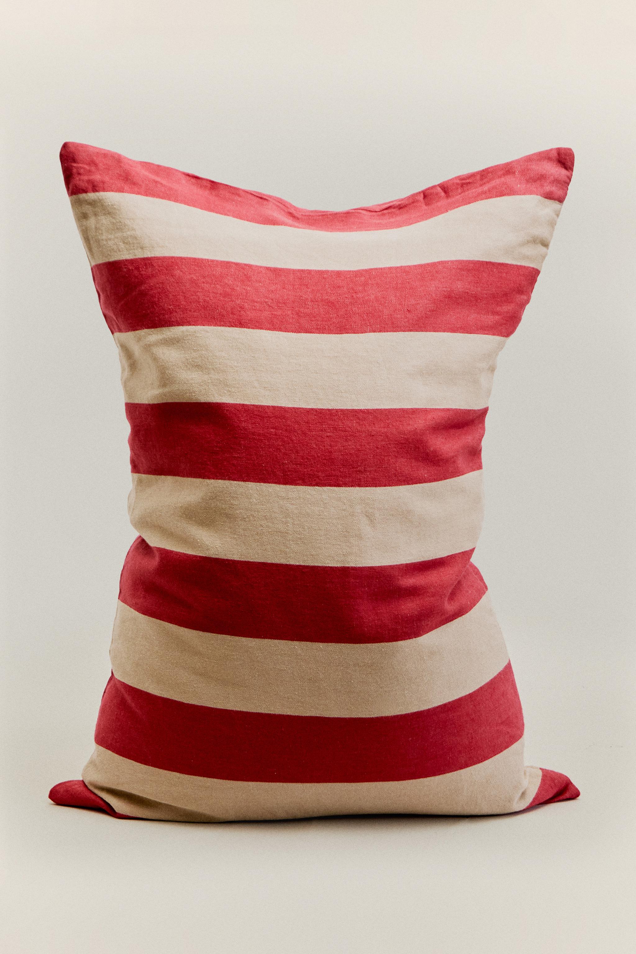 STRIPED LINEN THROW PILLOW COVER | KATHARINE POLE — Red