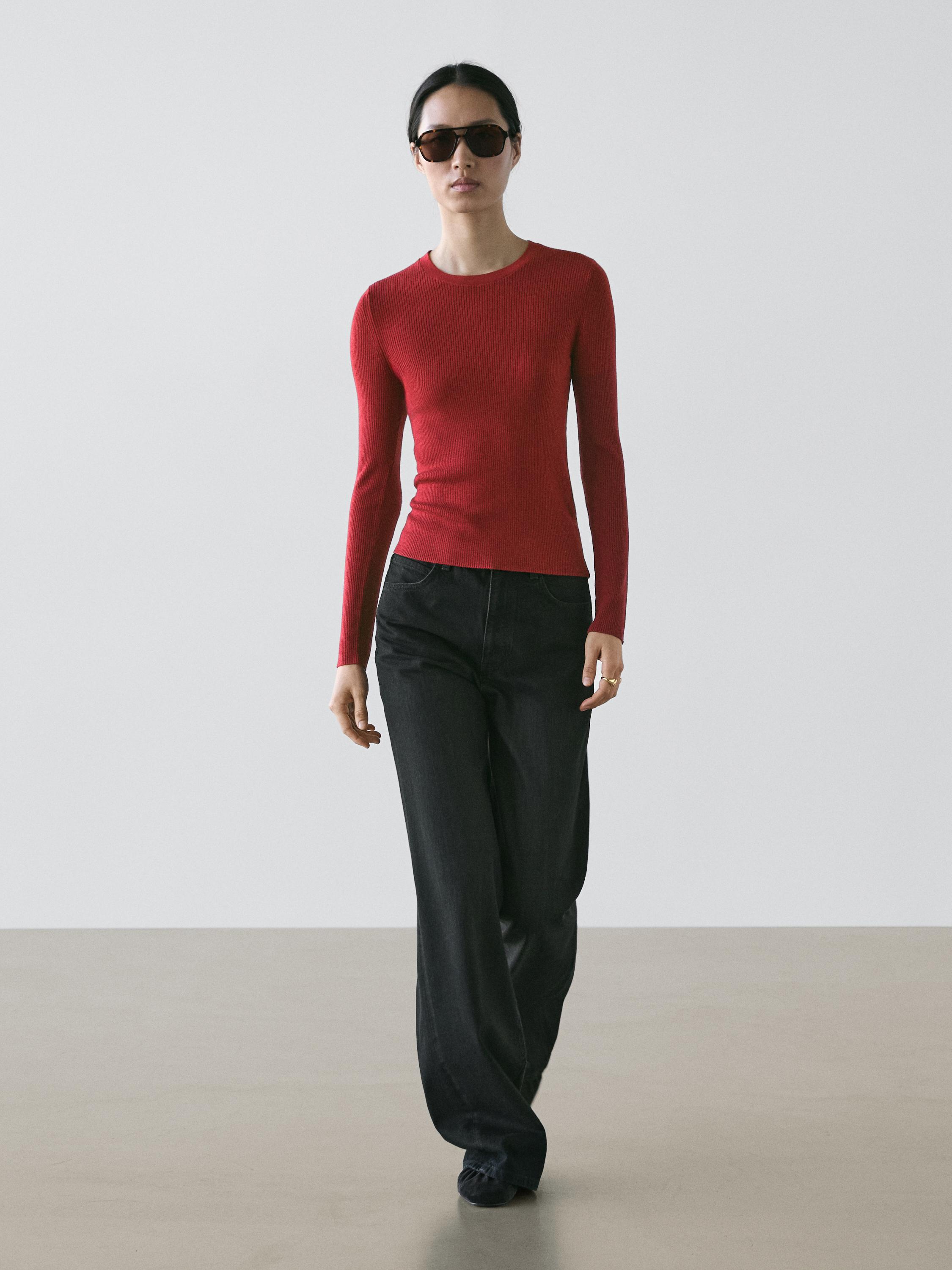 Ribbed knit wool blend sweater