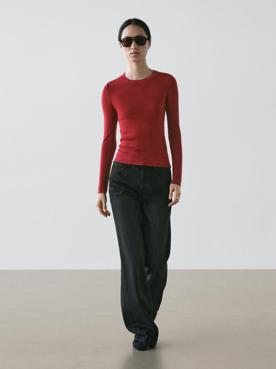 Ribbed knit wool blend sweater