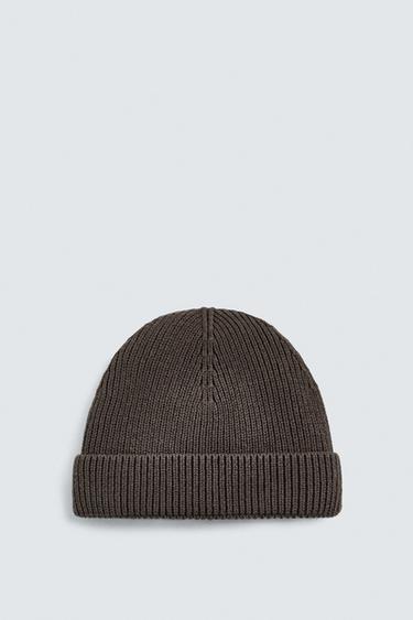 COTTON AND CASHMERE KNIT BEANIE - Brown marl by Zara