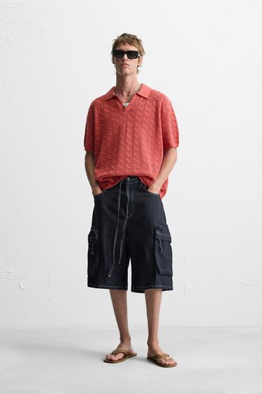 POLO EN MAILLE AJOURÉE - Rouge de Zara - Image 0