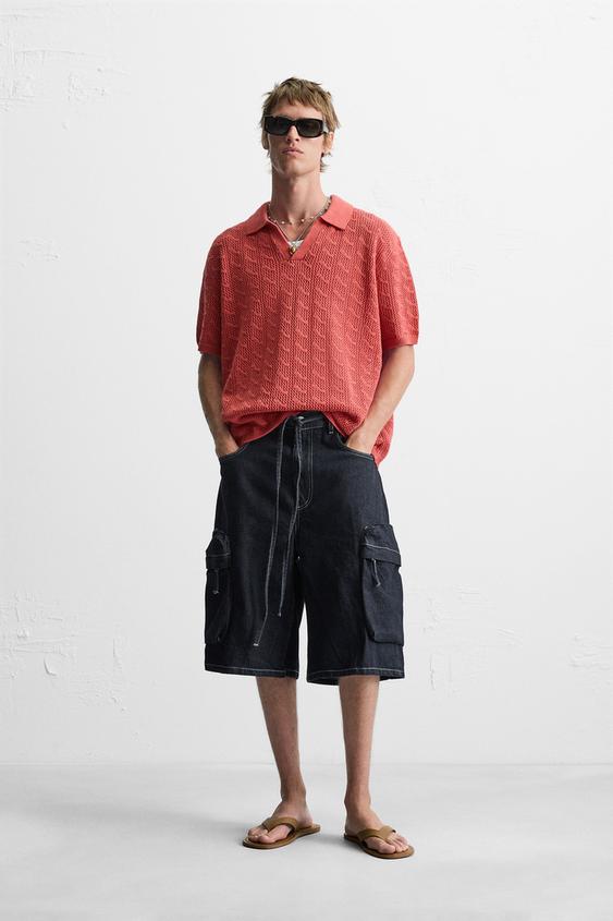 OPEN STITCH KNIT POLO SHIRT