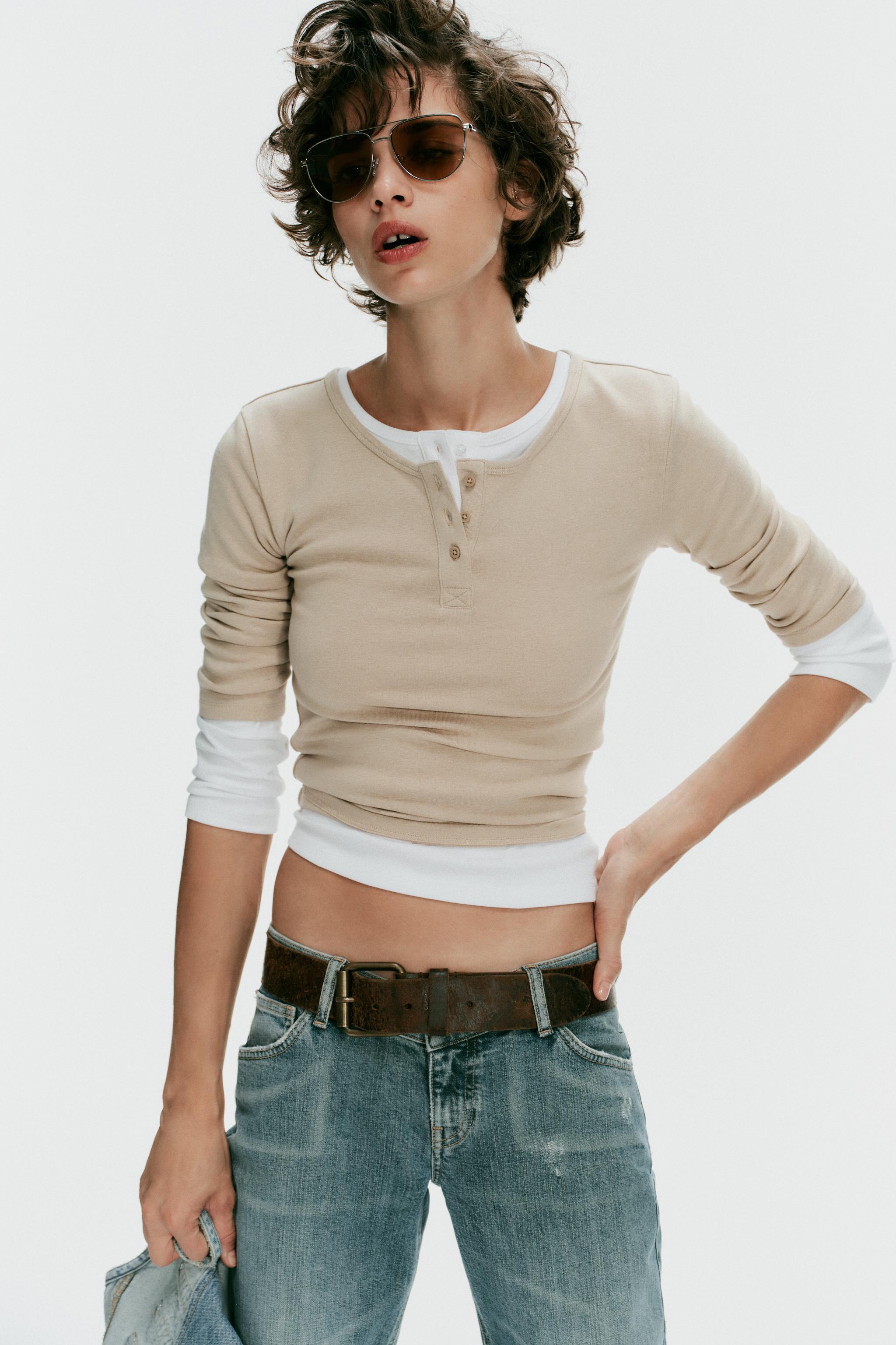 Женские футболки Zara HENLEY T-SHIRT — фото 2