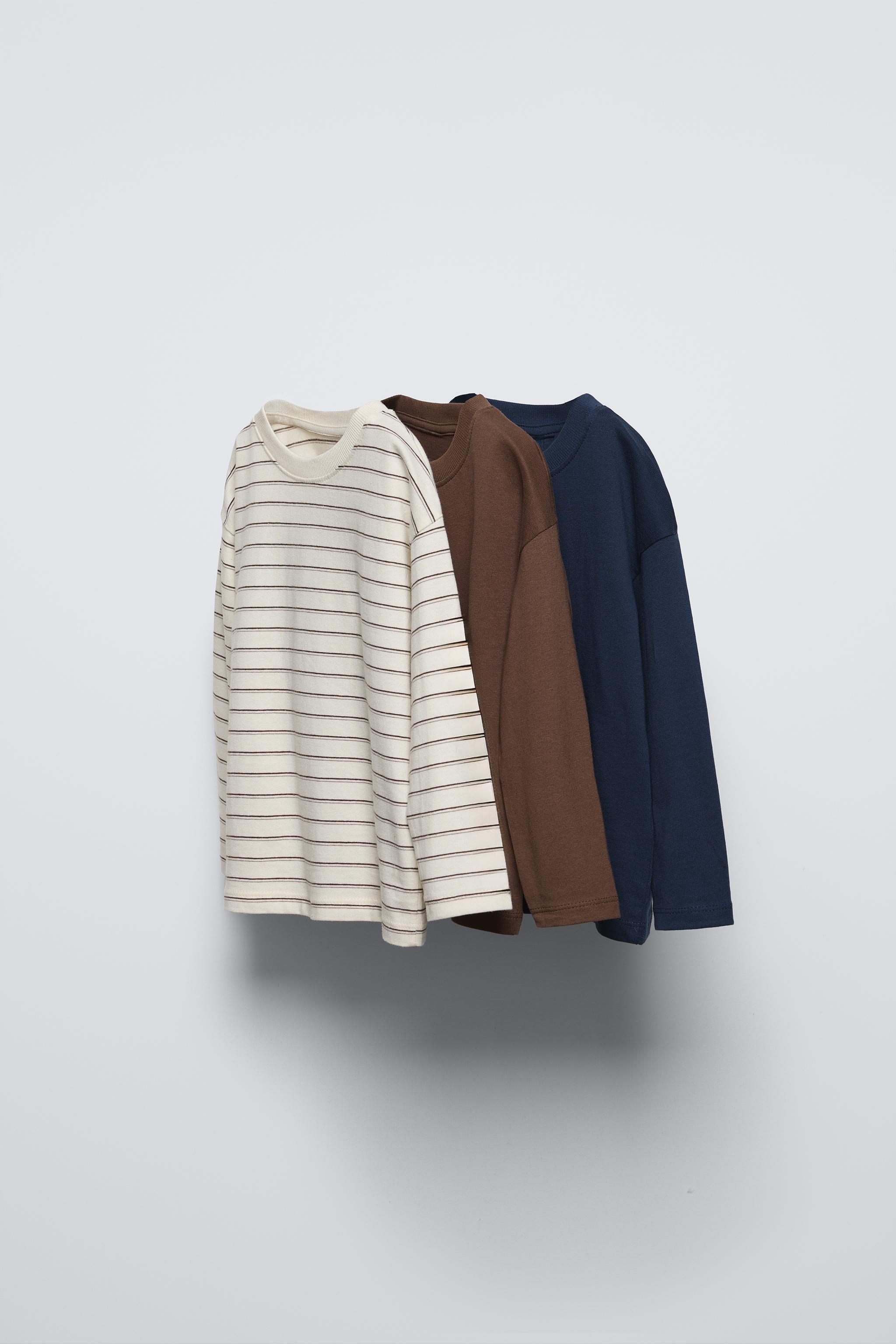 ストライプTシャツ x3 - ブラウン | ZARA Japan / 日本