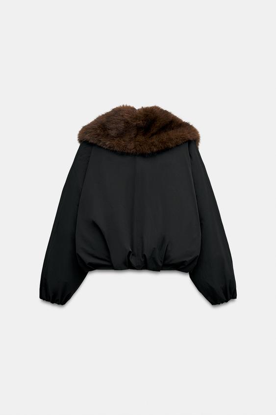 CONTRAST FAUX FUR PADDED JACKET - Black by Zara - Image 7