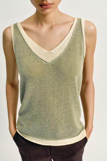 TOP EN MAILLE BIMATIÈRE - Kaki de Zara - Image 3