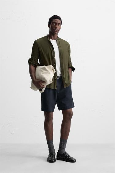CAMISA EFECTO ARRUGADO - Khaki oscuro de Zara - Imagen 0