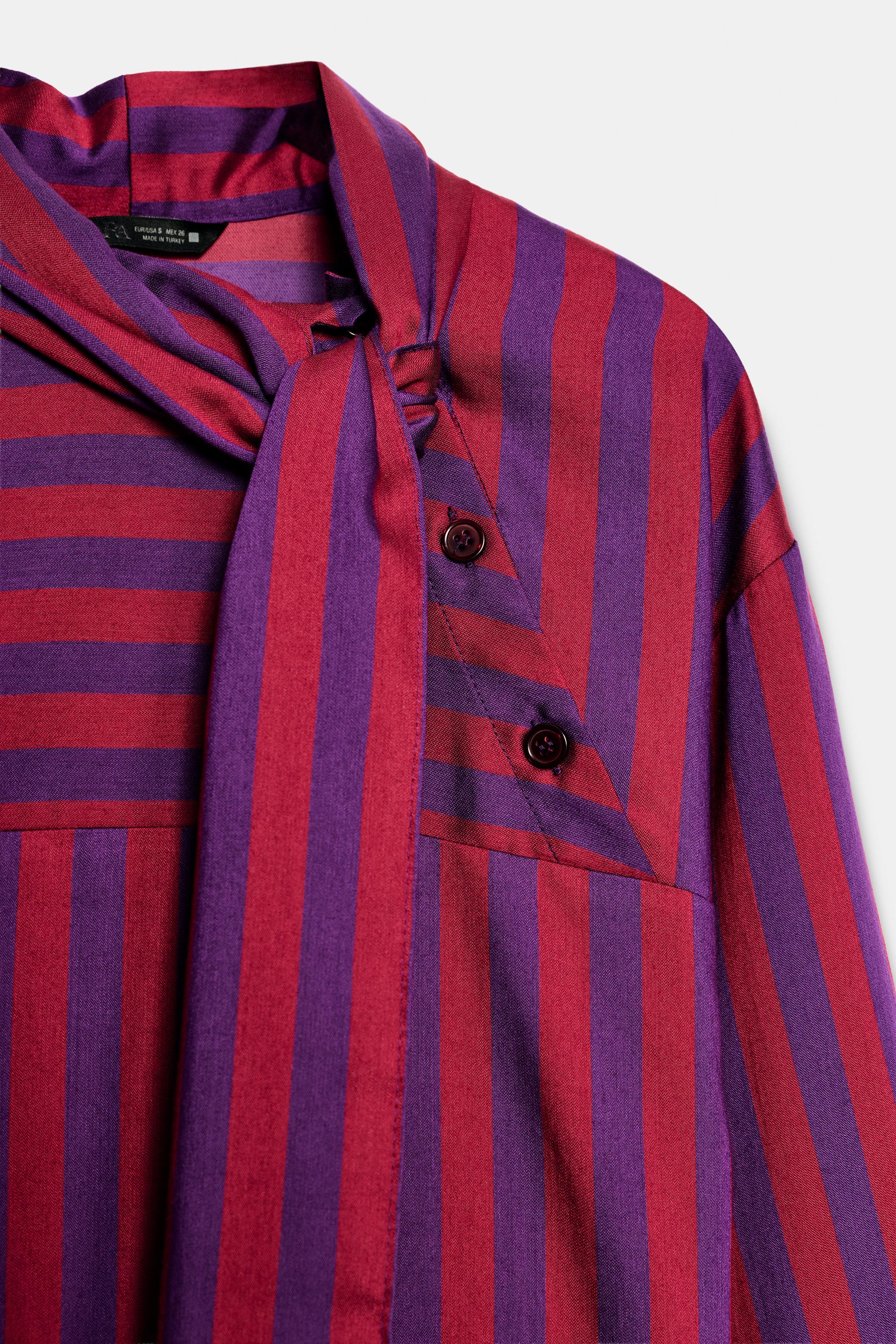 STRIPED TIE-FRONT BLOUSE