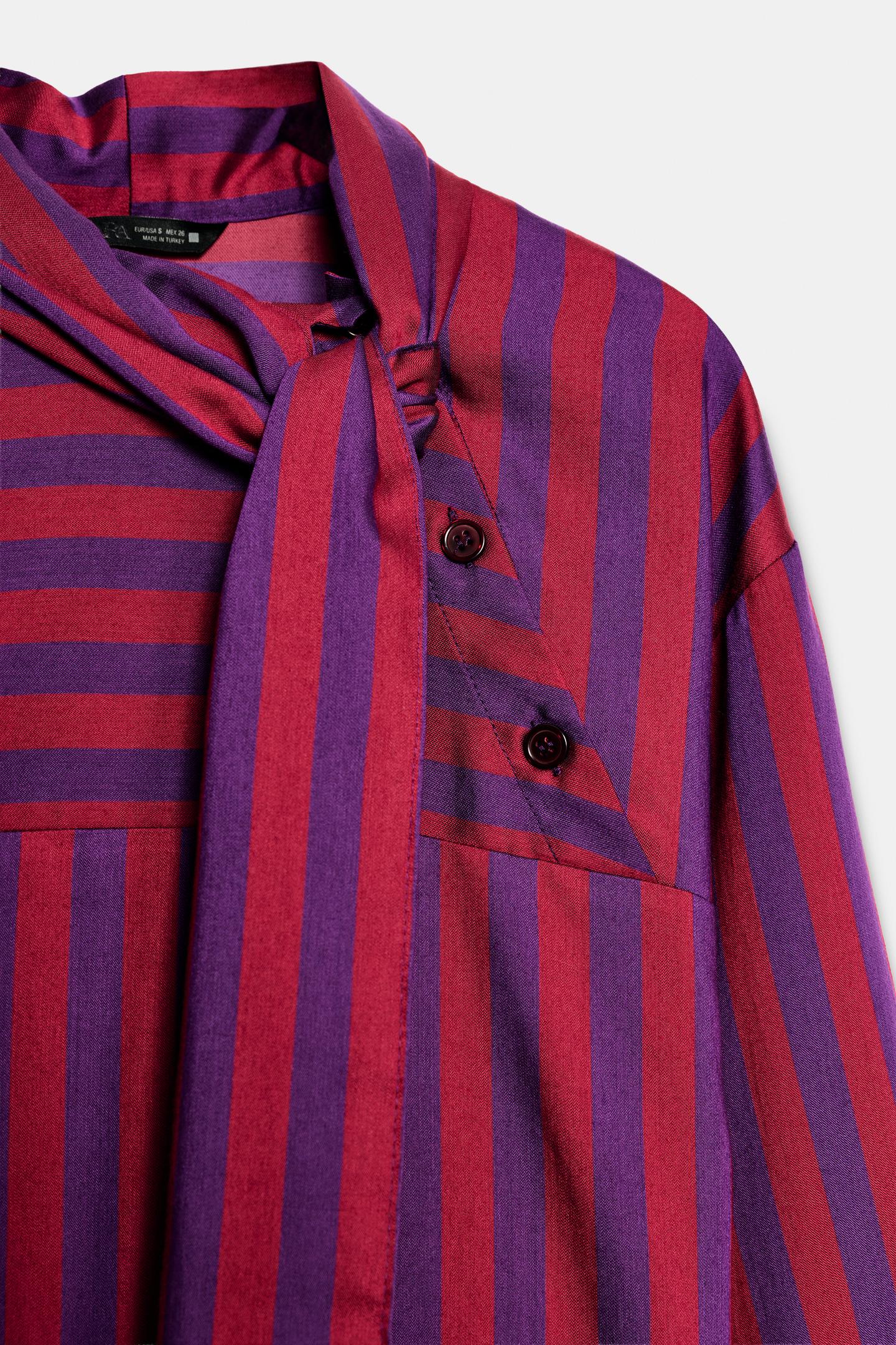 Женская блузка Zara Striped Tie-Front Blouse, цвет: Полосатый — фото 6