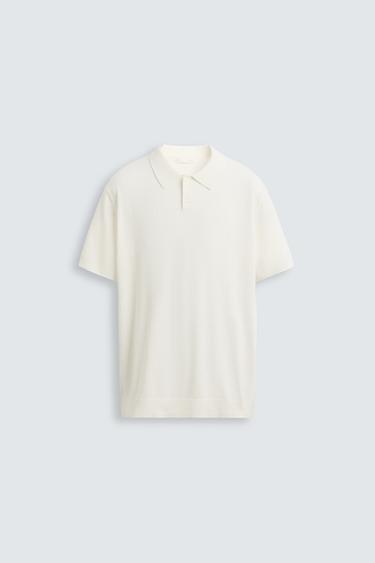 Zara POLO MAJICA OD REBRASTOG PLETIVA – prljavo bijela