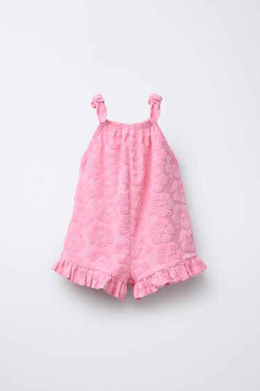 KURZER OVERALL MIT FROTTIER-EFFEKT UND BLUMEN - Mittelrosa von Zara