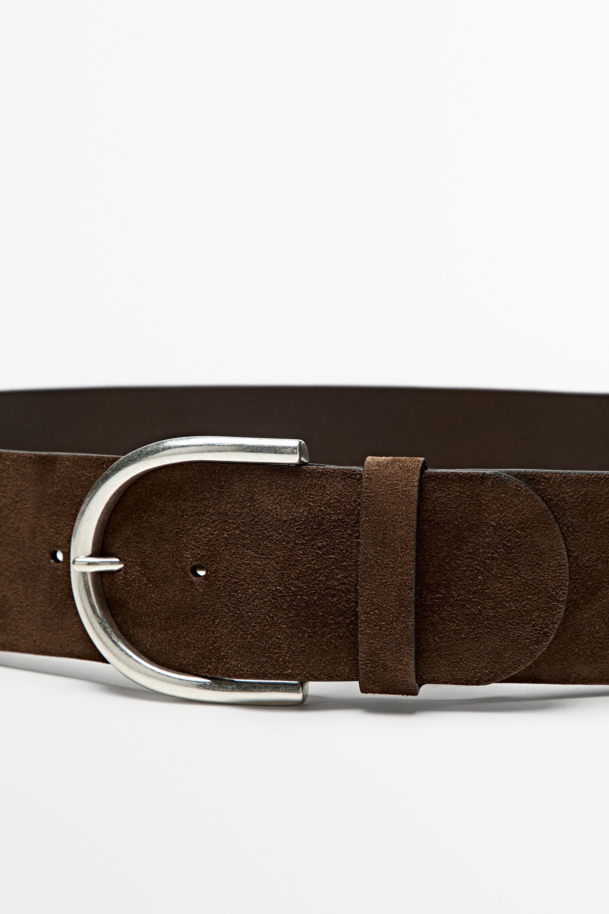 Split suede leather belt with metallic buckle