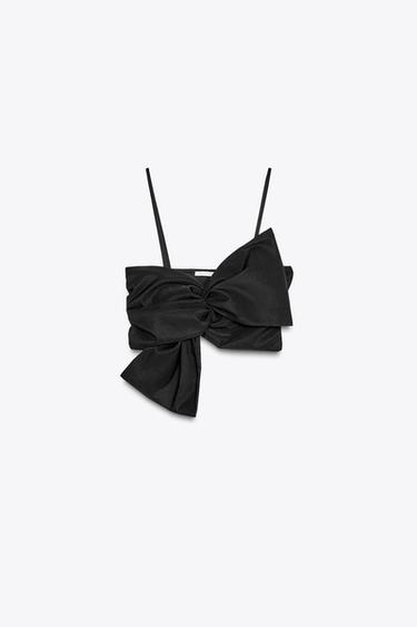 Zara MAXI BOW CROP TOP - Black - Image 0