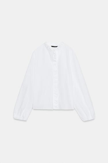 Zara RUFFLED POPLIN BLOUSE - White