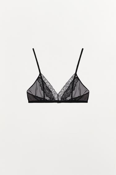 Zara MESH LACE BRALETTE - Black