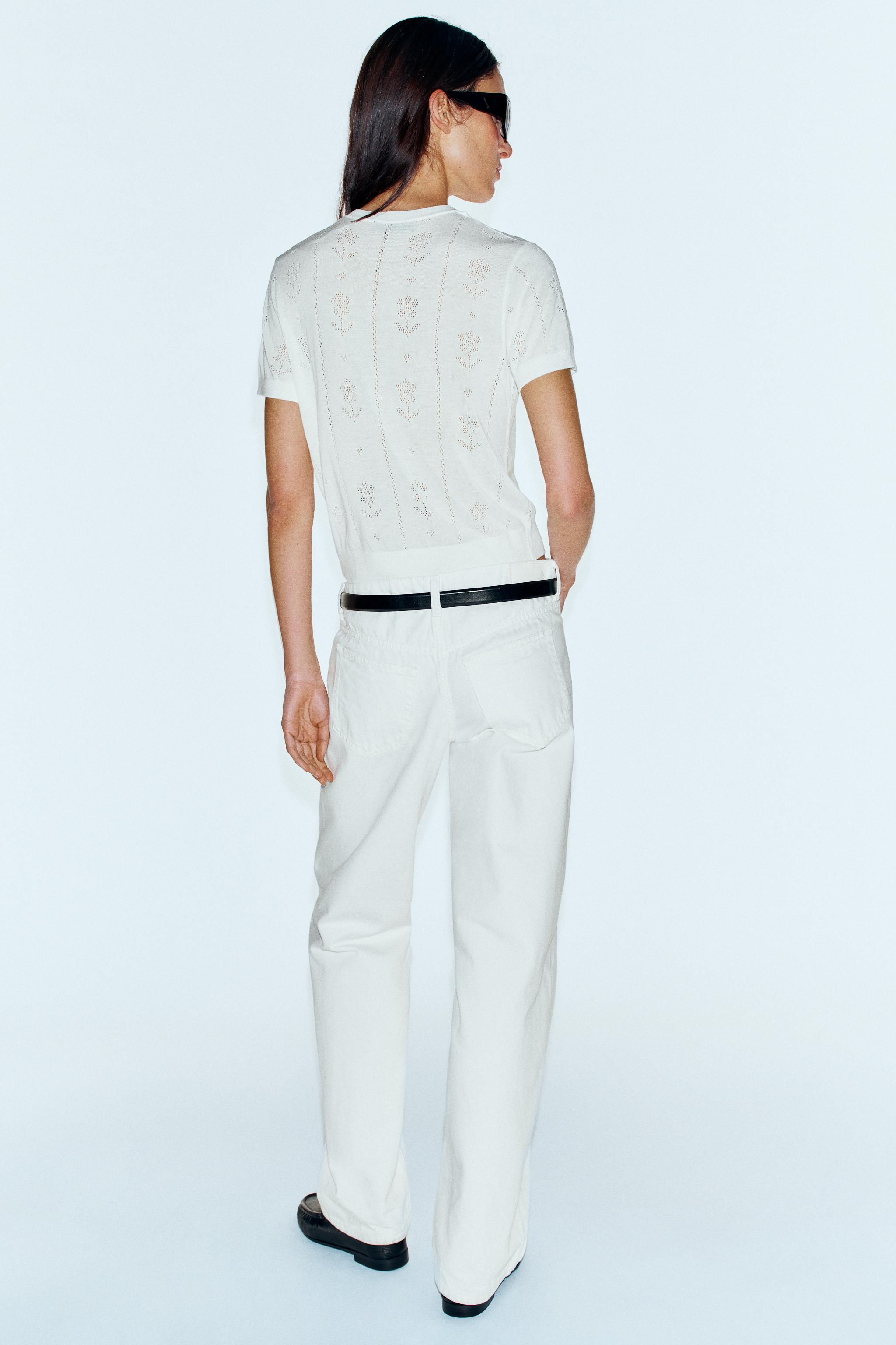 フラワー柄ショートスリーブニットカーディガン - ホワイト | ZARA