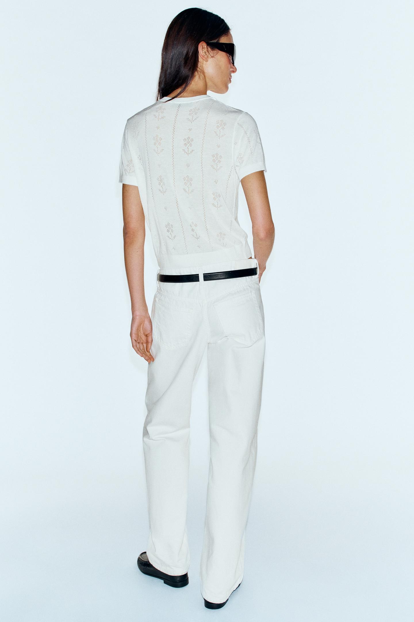 Женские свитеры Zara Short-Sleeve Floral Cardingan, цвет: Белый — фото 6