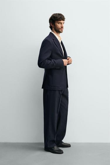 VESTE REGULAR FIT À CARREAUX 100 % LAINE - Bleu marine de Zara - Image 3