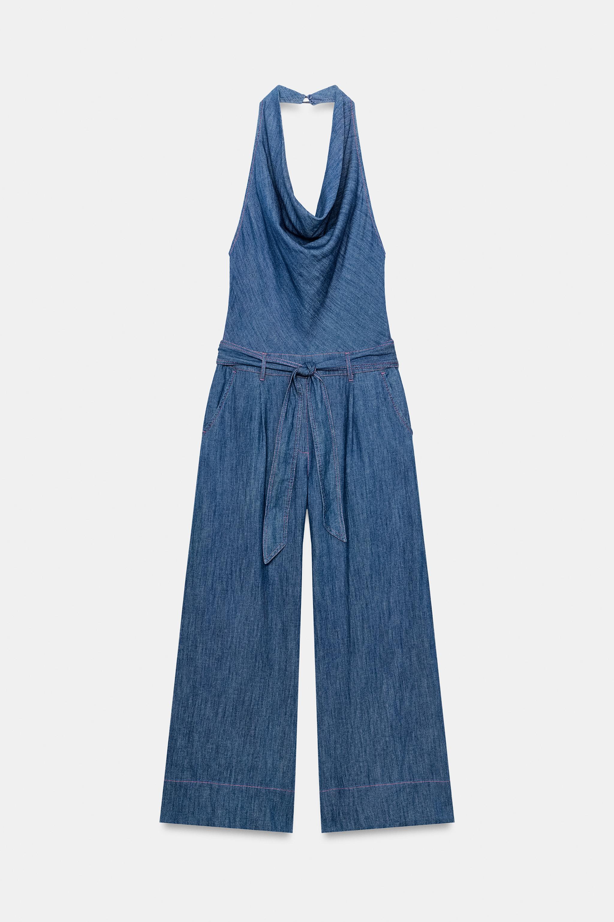 Zara OPEN BACK BELTED HALTER JUMPSUIT — фото 8