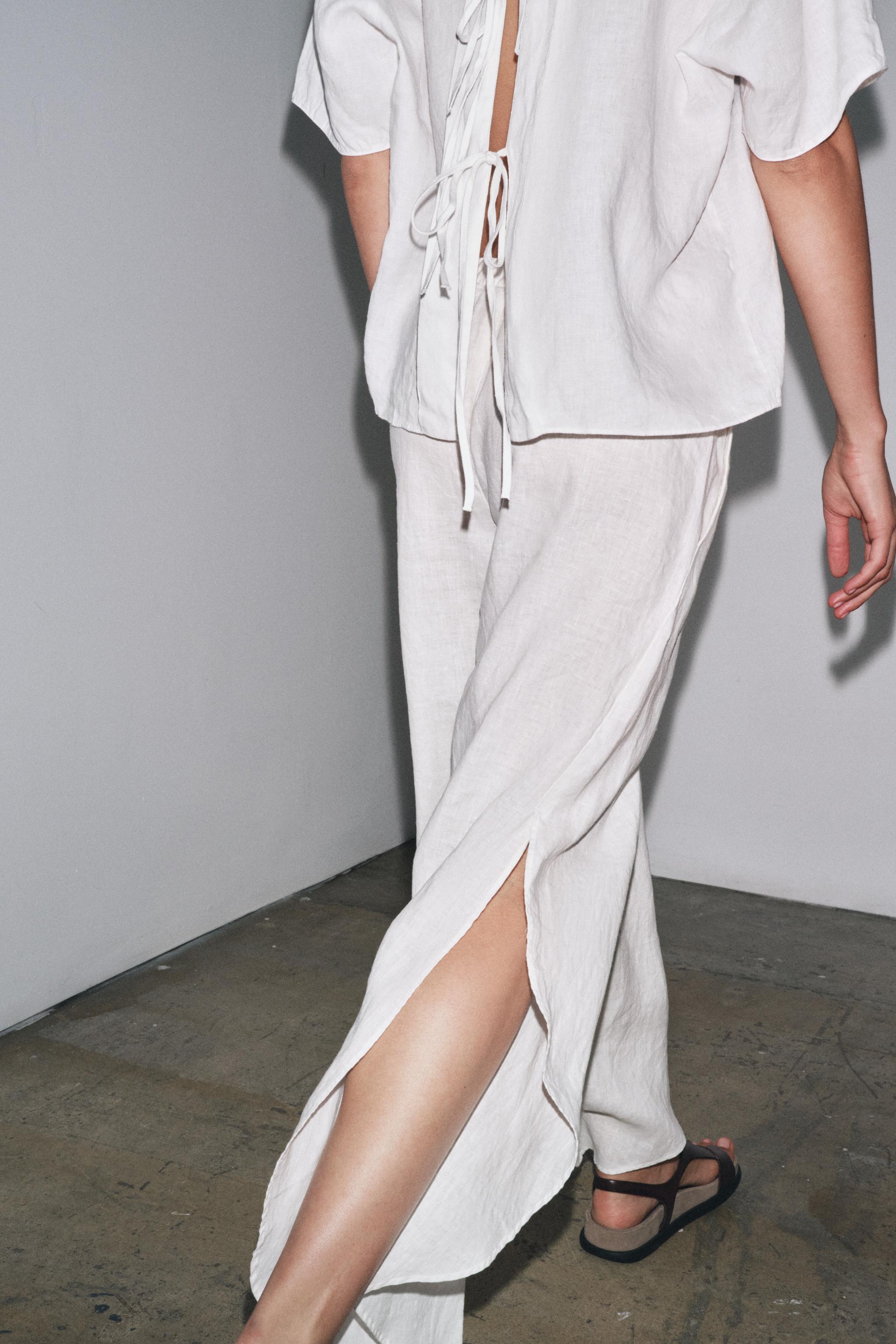 ZW COLLECTION LINEN PANTS WITH VENTS - White | ZARA United