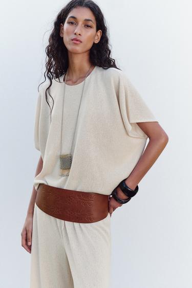 Zara RUSTIC LAYER T-SHIRT - Light beige