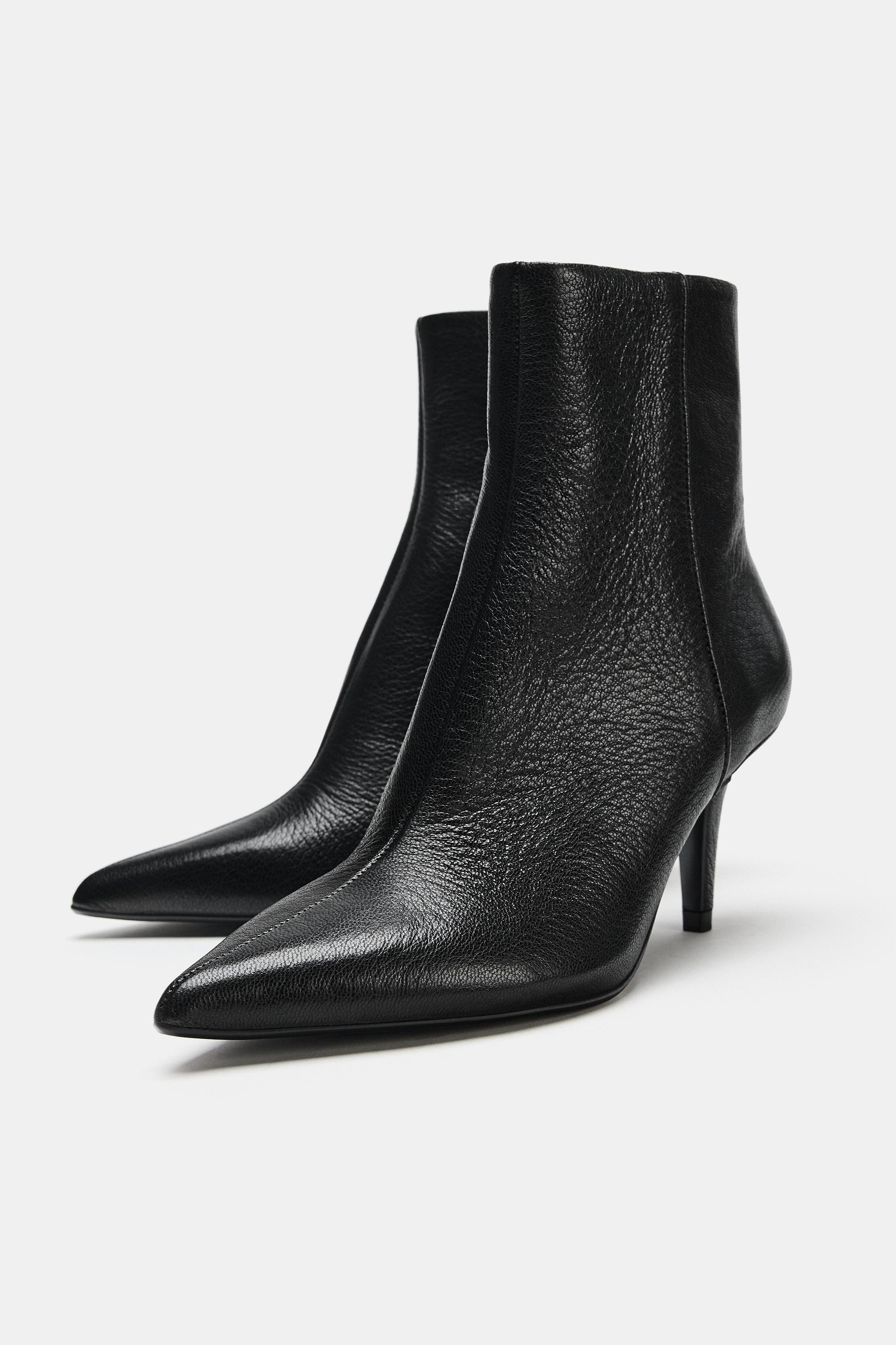Zara Deri Stiletto Topuklu Bilekte Bot görsel 4