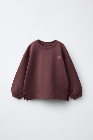 Zara INTERLOCK BOW AND HEART SWEATSHIRT - Chocolate