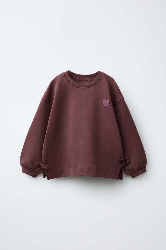 INTERLOCK BOW AND HEART SWEATSHIRT - Chocolate by Zara - Image 0