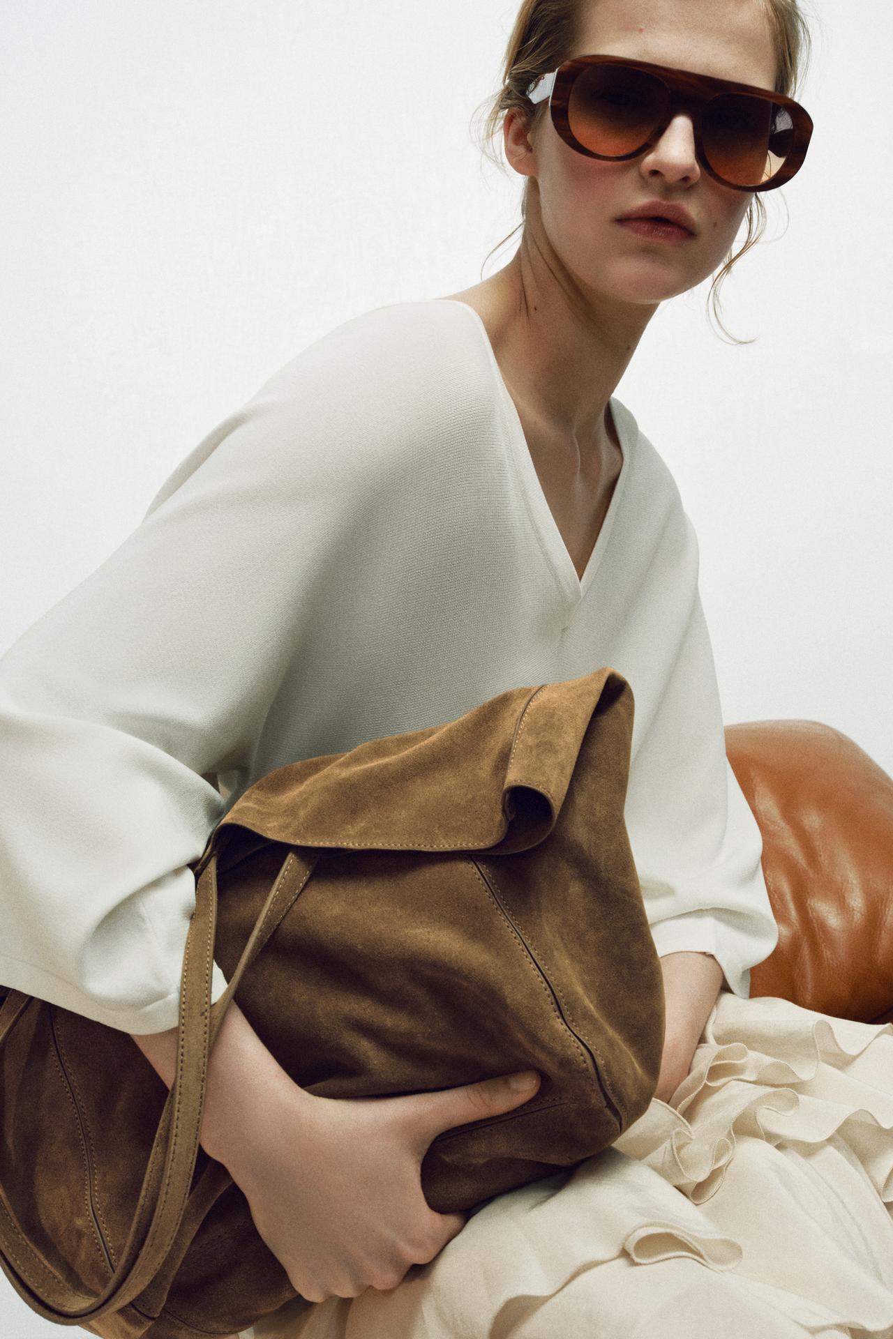 SUEDE MAXI SHOPPER BAG — Moss green